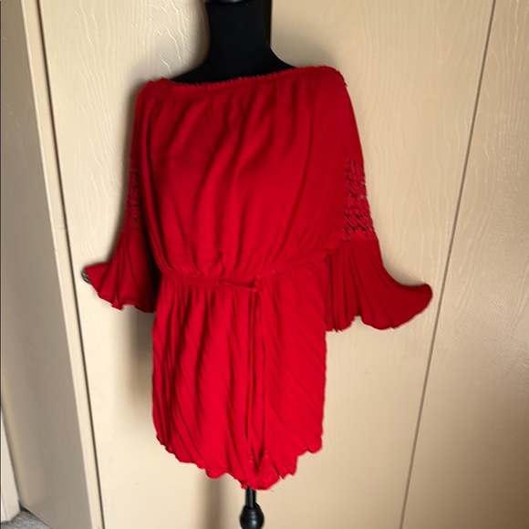 Vibrant Red Off-Shoulder Romper - Picture 1 of 6